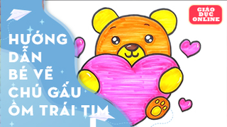 Cách vẽ và tô màu một chú gấu ôm trái tim