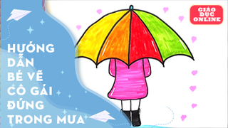 Cách vẽ và tô màu cô gái đi trong mưa