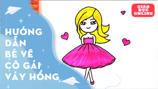 Cùng vẽ và tô màu một cô gái váy hồng