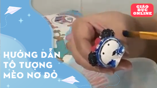 Hướng dẫn tô tượng mèo nơ đỏ