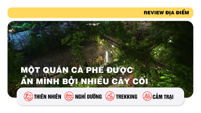 Một quán cà phê được ẩn mình bởi nhiều cây cối